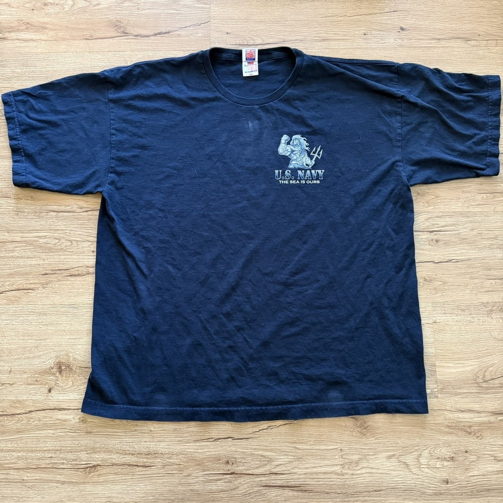 Men's Navy Vintage T-Shirt Neptune Holding A Trident HOOYAH Size XXL Made In USA - Picture 2 of 6